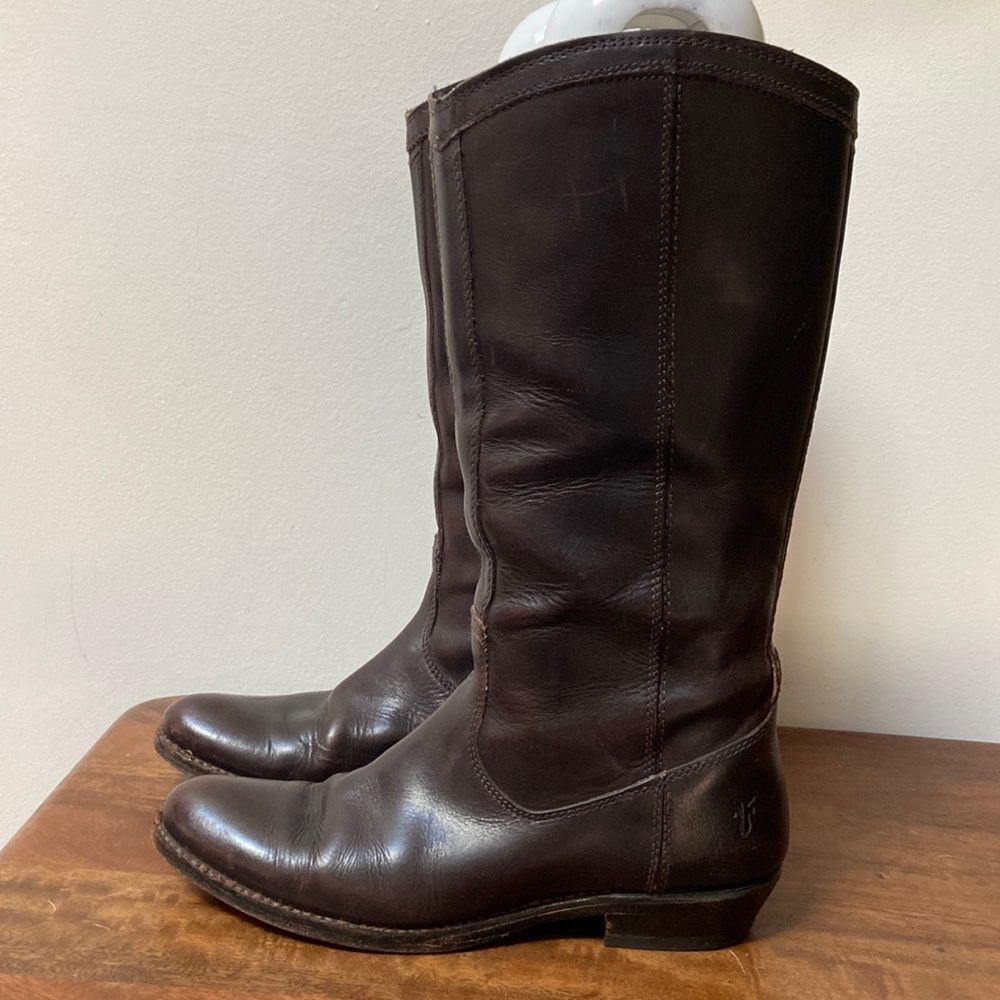 Frye Dark Brown Leather Heeled Boots